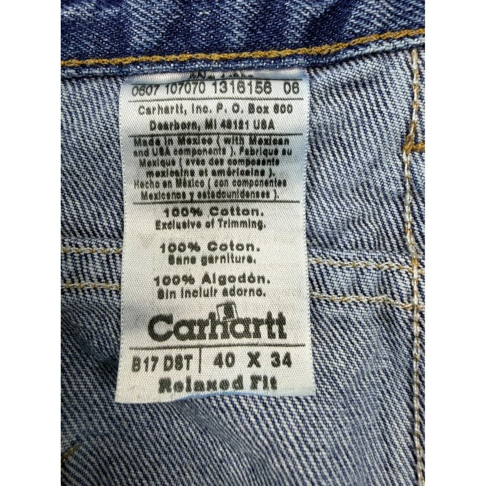 Carhartt B17 DST Relaxed Fit Jeans Mens 40x34 Blue Denim Custom Cut Raw Hem 28in